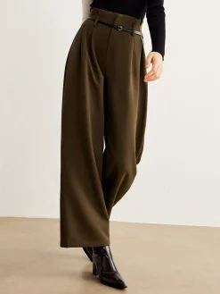 COMMENSE Slim-Belt Pleated Pants* Pants|Bottoms