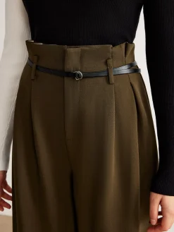 COMMENSE Slim-Belt Pleated Pants* Pants|Bottoms
