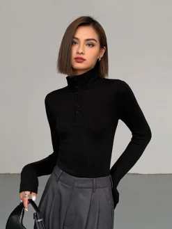 COMMENSE Slinky Button-up Long Sleeve Shirt* T-shirts|Tops