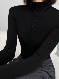 COMMENSE Slinky Button-up Long Sleeve Shirt* T-shirts|Tops