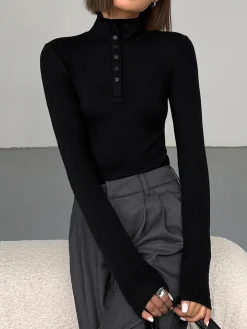 COMMENSE Slinky Button-up Long Sleeve Shirt* T-shirts|Tops
