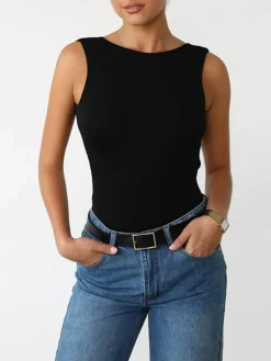 COMMENSE Slinky Open Back Sleeveless Bodysuit* Bodysuits|Bodysuits