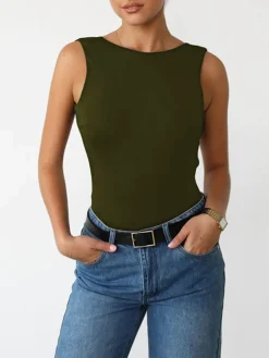 COMMENSE Slinky Open Back Sleeveless Bodysuit* Bodysuits|Bodysuits