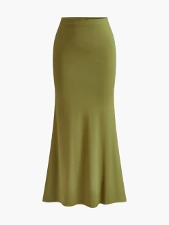 COMMENSE Slit Button Fishtail Skirt Set* Skirt Sets|Long Sleeve Sets