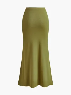COMMENSE Slit Button Fishtail Skirt Set* Skirt Sets|Long Sleeve Sets