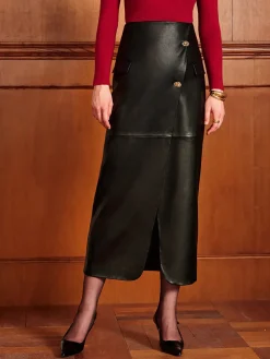 COMMENSE Slit PU Leather Straight Skirt* Skirts|Matching Sets