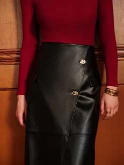 COMMENSE Slit PU Leather Straight Skirt* Skirts|Matching Sets