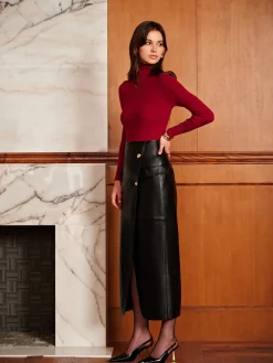 COMMENSE Slit PU Leather Straight Skirt* Skirts|Matching Sets
