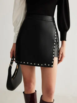 COMMENSE Slit Studded Faux Leather Mini Skirt* Skirts|Matching Sets