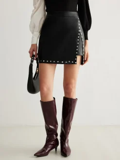 COMMENSE Slit Studded Faux Leather Mini Skirt* Skirts|Matching Sets