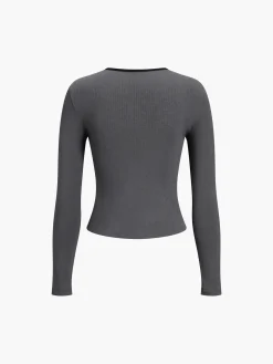 COMMENSE Sliver Lining Contrast Neckline Long Sleeve Top* Sweater Tops|T-shirts