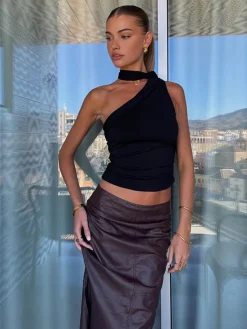 COMMENSE Solid Asymmetrical Neck Tank Top* Tank Tops & Camis|Tops