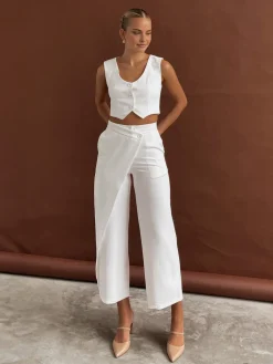 COMMENSE Solid Asymmetrical Straight Leg Pants Set* Pants Sets|Matching Sets