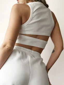 COMMENSE Solid Back Cutout Crop Tank Top* Sweater Tops|Crop Tops