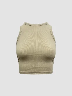 COMMENSE Solid Back Cutout Crop Tank Top* Sweater Tops|Crop Tops