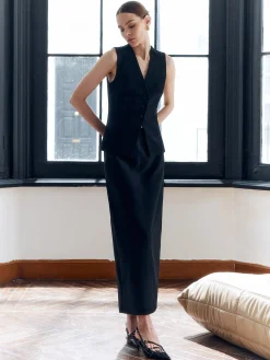 COMMENSE Solid Back Split Button V-Neck Vest* Outerwear|Vests