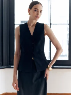 COMMENSE Solid Back Split Button V-Neck Vest* Outerwear|Vests