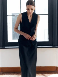 COMMENSE Solid Back Split Button V-Neck Vest* Outerwear|Vests