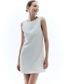 COMMENSE Solid Backless Knotted Sleeveless Dress* White Dresses|Casual Dresses