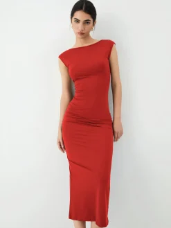 COMMENSE Solid Backless Midi Dress* Black Dresses|Casual Dresses