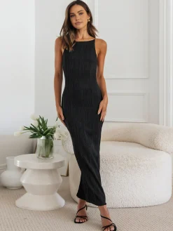 COMMENSE Solid Backless Tank Long Dress* Black Dresses|Vacation Dresses