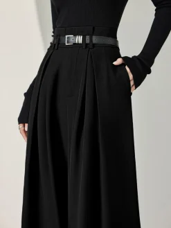 COMMENSE Solid Belted Pleated Wide Leg Pants* Wide Leg|Pants