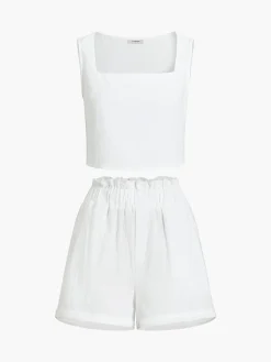 COMMENSE Solid Cotton Ruffle Short Sets* Shorts Sets|Matching Sets