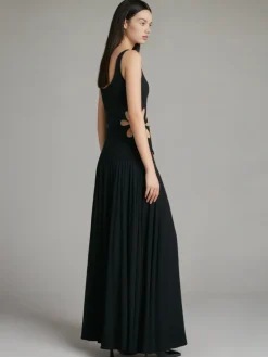 COMMENSE Solid Cutout Sleeveless Dress* Black Dresses|Casual Dresses