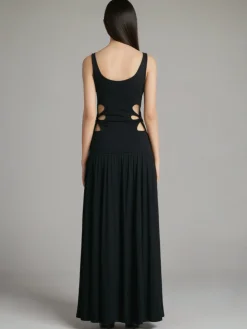 COMMENSE Solid Cutout Sleeveless Dress* Black Dresses|Casual Dresses