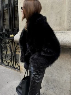 COMMENSE Solid Faux Fur Collar Jacket* Outerwear|Jackets