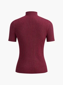 COMMENSE Solid High Neck Split Ribbed Knit Two Pieces Skirt Set* Sweater Tops|Skirts