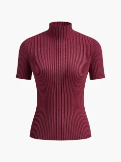 COMMENSE Solid High Neck Split Ribbed Knit Two Pieces Skirt Set* Sweater Tops|Skirts