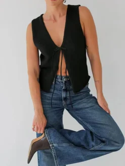 COMMENSE Solid Knotted Sweater Vest* Sweater Vests|Sweaters & Cardigans