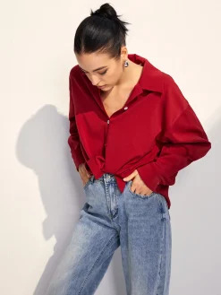 COMMENSE Solid Lapel Button Draped Shirt* Blouses & Shirts|Tops
