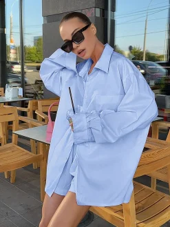 COMMENSE Solid Lapel Pocket Loose Shorts Set* Shorts Sets|Shorts