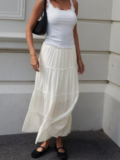 COMMENSE Solid Layered Long Skirt* Skirts|Bottoms