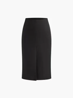 COMMENSE Solid Off Shoulder Split Skirt Set* Skirt Sets|Long Sleeve Sets
