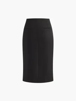 COMMENSE Solid Off Shoulder Split Skirt Set* Skirt Sets|Long Sleeve Sets