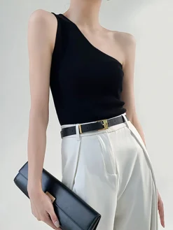 COMMENSE Solid One Shoulder Top* Tank Tops & Camis|Tops