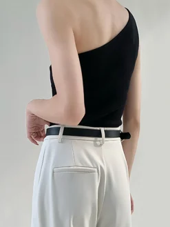 COMMENSE Solid One Shoulder Top* Tank Tops & Camis|Tops