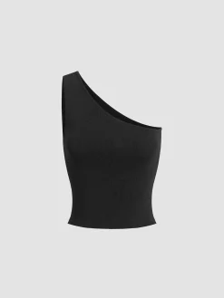COMMENSE Solid One Shoulder Top* Tank Tops & Camis|Tops