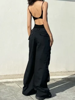 COMMENSE Solid Open Back Cutout Clip Bodysuit* Bodysuits|Bodysuits