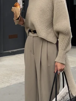 COMMENSE Solid Oversized Ribbed Knit High Neck Sweater* Sweater Tops|Sweaters & Cardigans