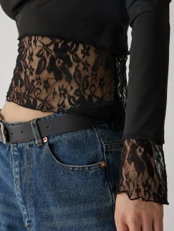 COMMENSE Solid Patchwork Lace Long Sleeve Top* T-shirts|Tops