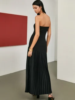 COMMENSE Solid Pleated Tube Long Dress* Black Dresses|Casual Dresses