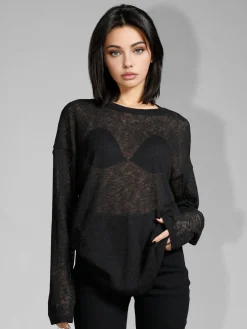 COMMENSE Solid Sheer Long Sleeve Top* T-shirts|Tops