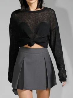 COMMENSE Solid Sheer Long Sleeve Top* T-shirts|Tops