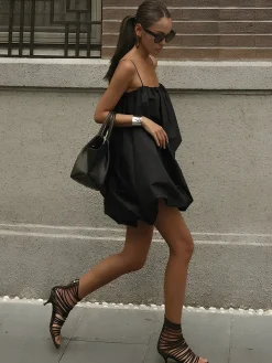 COMMENSE Solid Sleeveless Balloon Cami Dress* Black Dresses|Casual Dresses