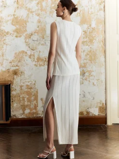 COMMENSE Solid Split Front Tie Skirt Set* Skirt Sets|Long Sleeve Sets