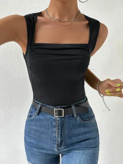 COMMENSE Solid Square Neck Cami Top* Tank Tops & Camis|Tops